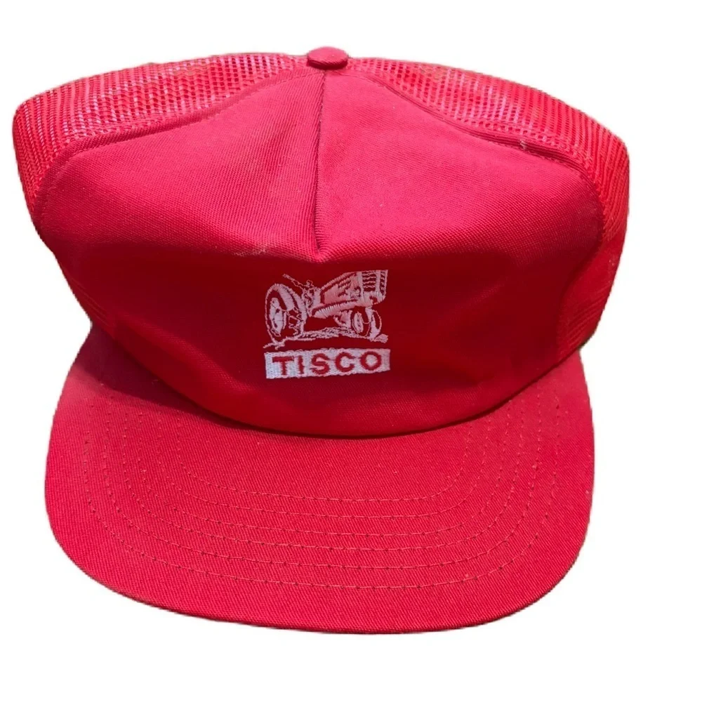Vintage Tisco Tractor Embroidered Red Snap Back Trucker Hat Mesh